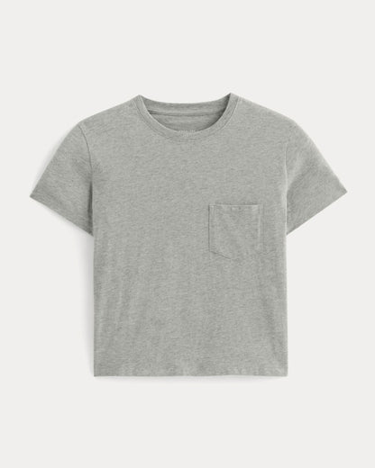 The Box-Cut Tee in Essential Cotton | Heathered Grey | Pocket