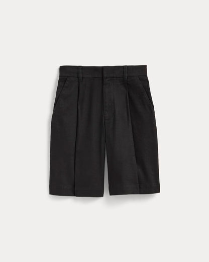 The Pleated Short in Stretch Linen | Black