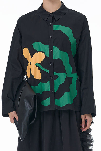 Cotton Black Full Sleeve Printed Shirt