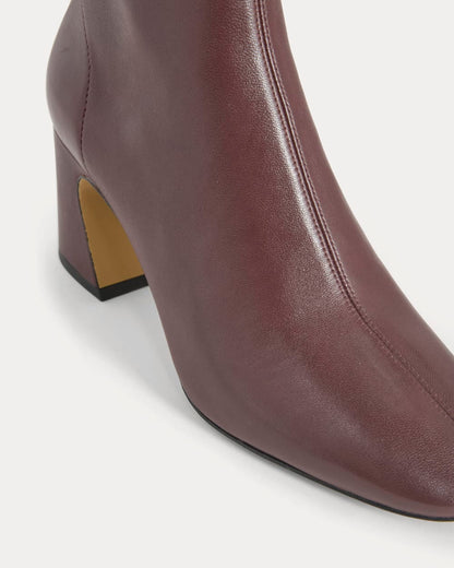 Leather Curved-Heel Boot | Burgundy