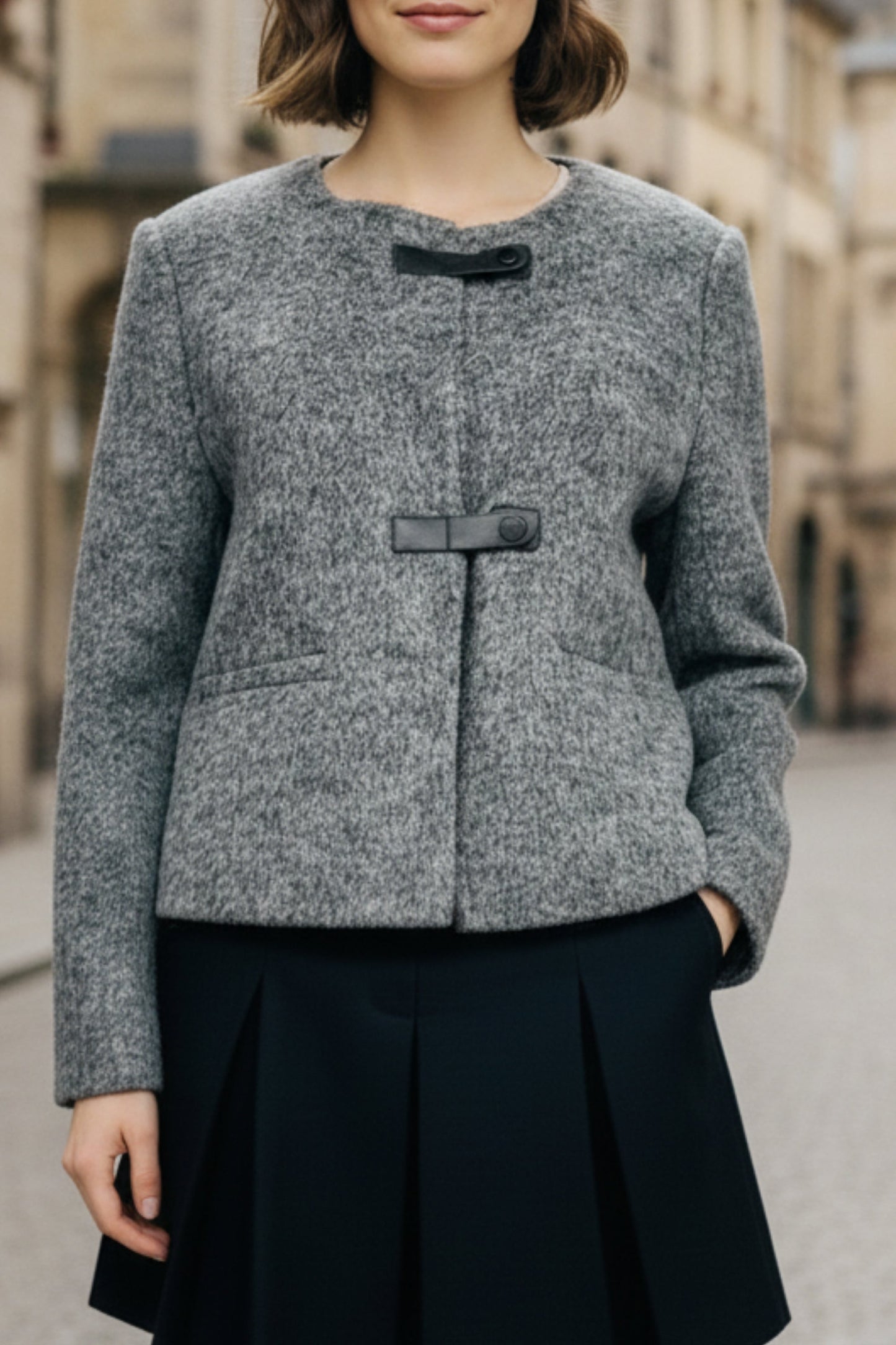 Ash Grey Double-Sided Cashmere Buckle Blazer