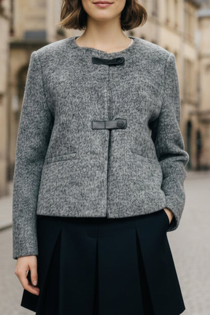 Ash Grey Double-Sided Cashmere Buckle Blazer