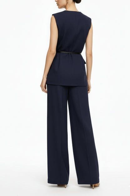 Navy Belted Tailored Co-Ord Set