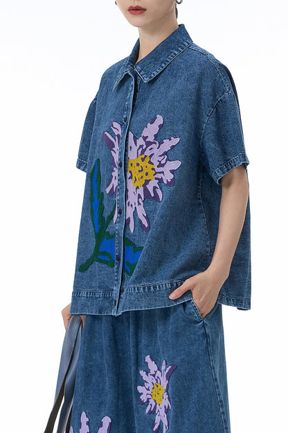 Violet Petal Denim Shirt