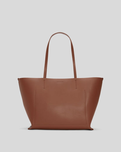 The Luxe Medium Italian Leather Tote | Cognac