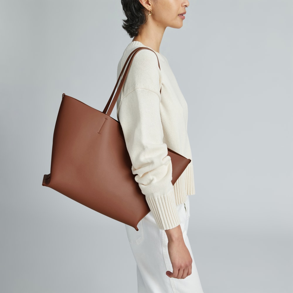The Luxe Medium Italian Leather Tote | Cognac