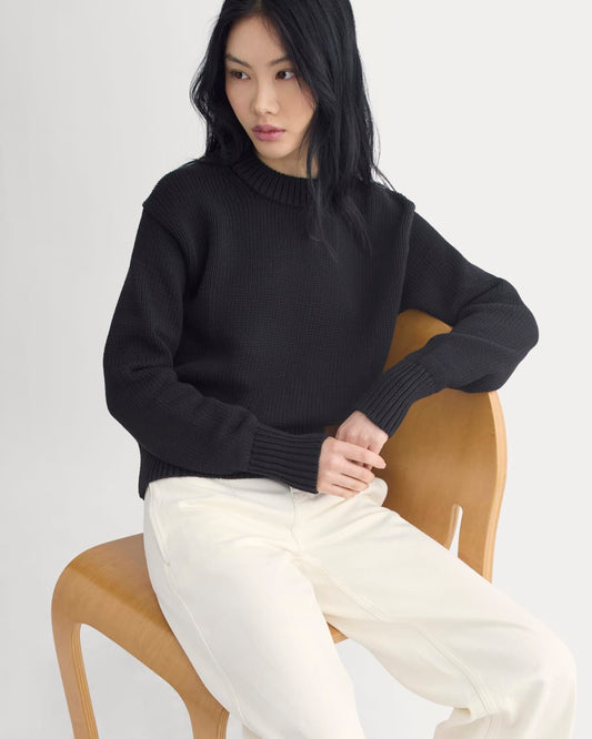Oversized Cocoon Crew in Elevated Cotton | Black