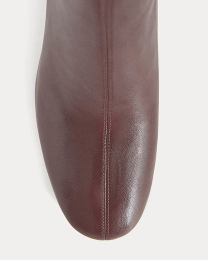 Leather Curved-Heel Boot | Burgundy