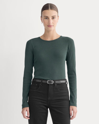 The Luxe Rib Long-Sleeve Crew | Heathered Dark Sea