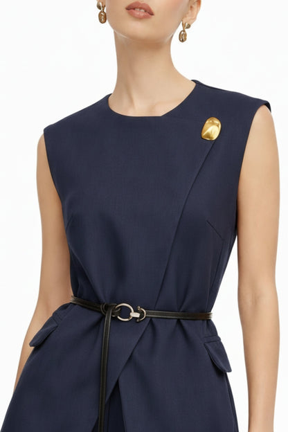 Navy Belted Tailored Co-Ord Set
