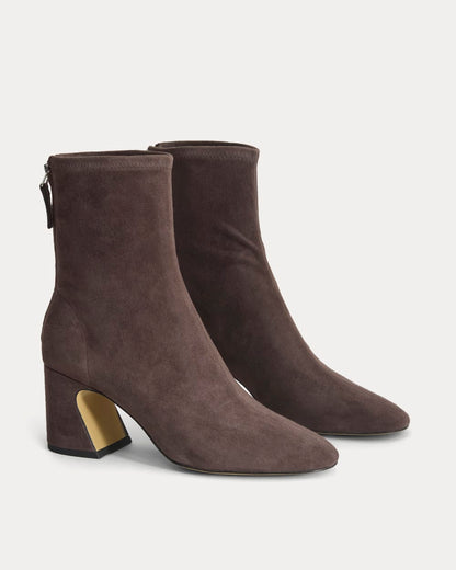 Leather Curved-Heel Boot | Dark Chocolate
