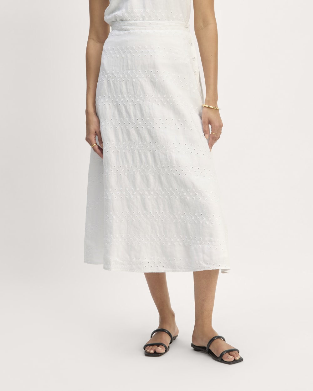 The Linen Eyelet Midi Skirt | White Eyelet