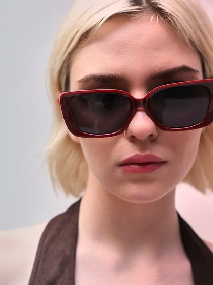 Dark Red Cat-Eye Sunglasses