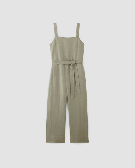 The Linen Side-Button Jumpsuit | Sage Green
