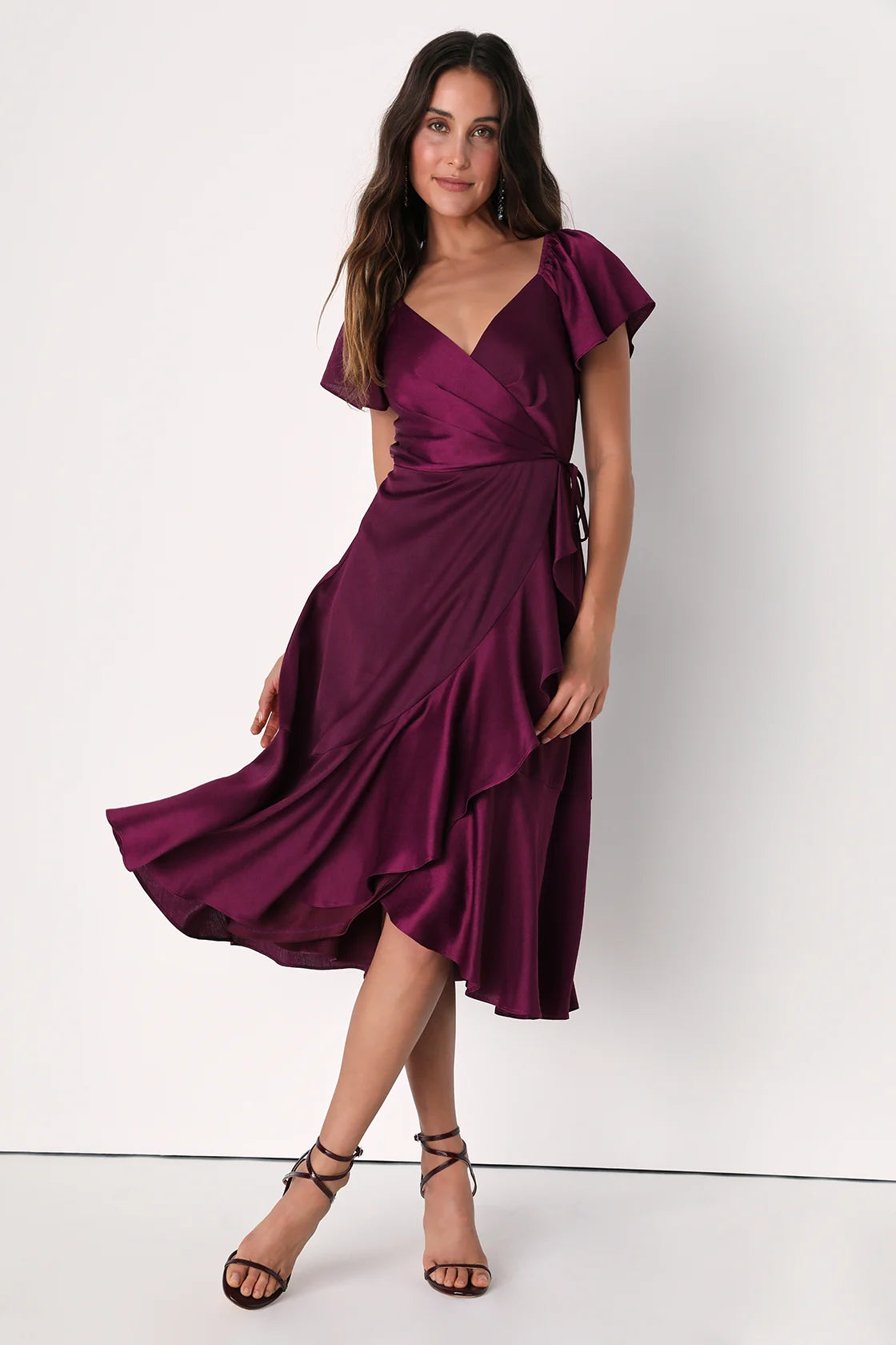 Serene Sight Plum Purple Midi Wrap Dress | Tangel Top