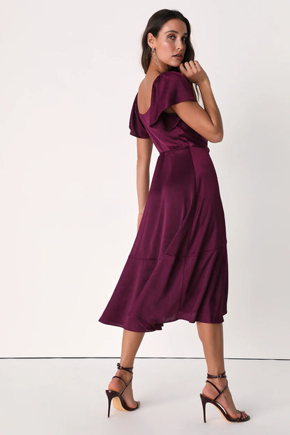 Serene Sight Plum Purple Midi Wrap Dress