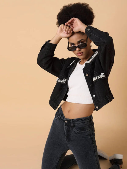 Women's Black Colour blocked Windcheater Longline Tailored Jacket