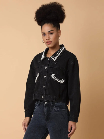 Women's Black Colour blocked Windcheater Longline Tailored Jacket