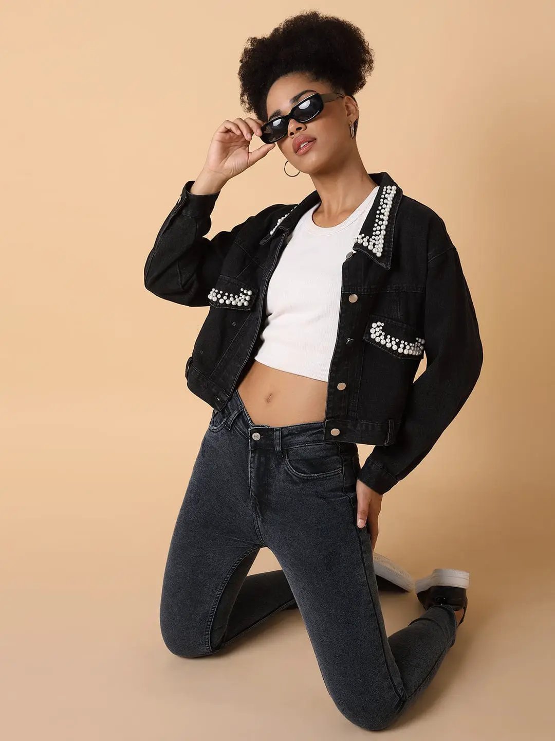 Women's Black Colour blocked Windcheater Longline Tailored Jacket