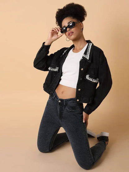 Women's Black Colour blocked Windcheater Longline Tailored Jacket