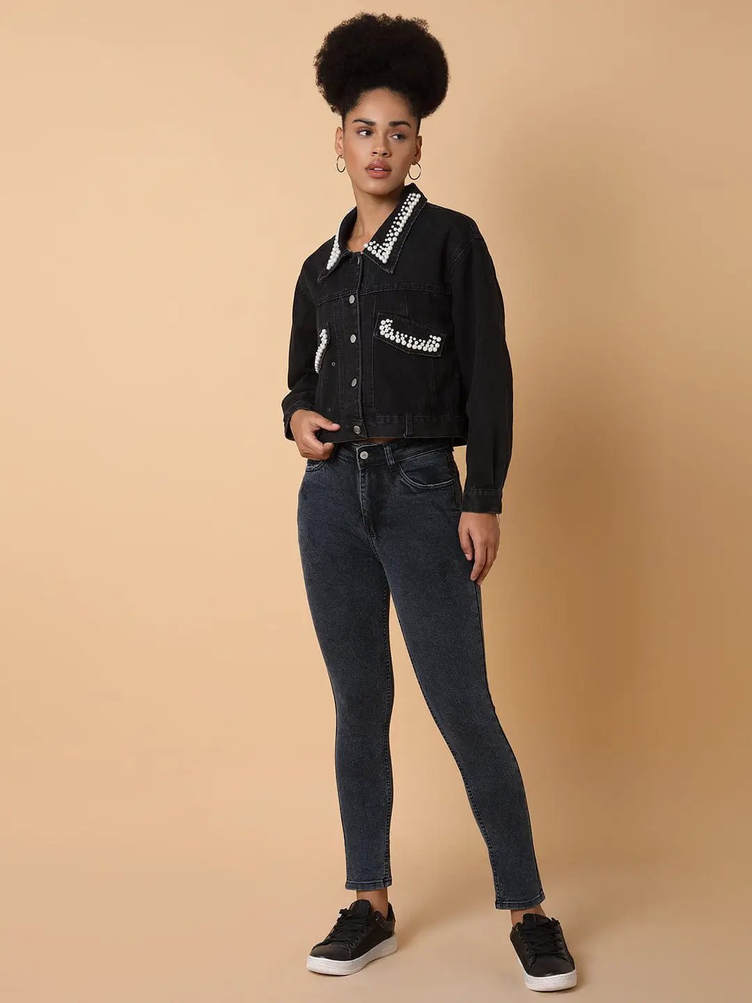 Women's Black Colour blocked Windcheater Longline Tailored Jacket