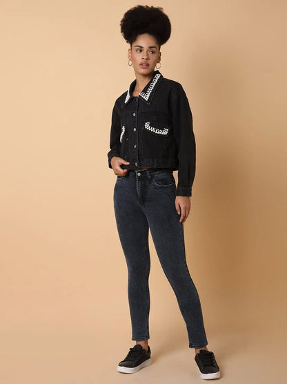 Women's Black Colour blocked Windcheater Longline Tailored Jacket