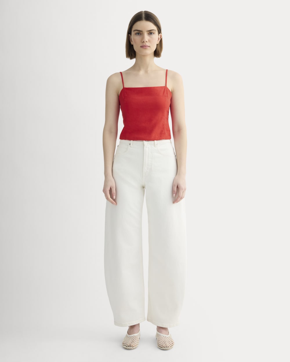 The Seamed Top in Stretch Linen | Classic Red