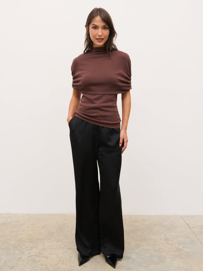 Adhara Knitted Poncho Top - Chocolate