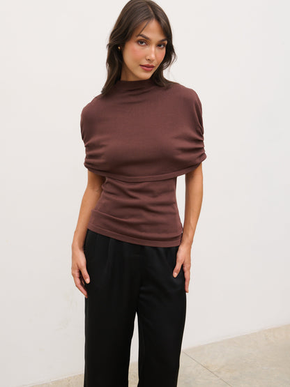 Adhara Knitted Poncho Top - Chocolate