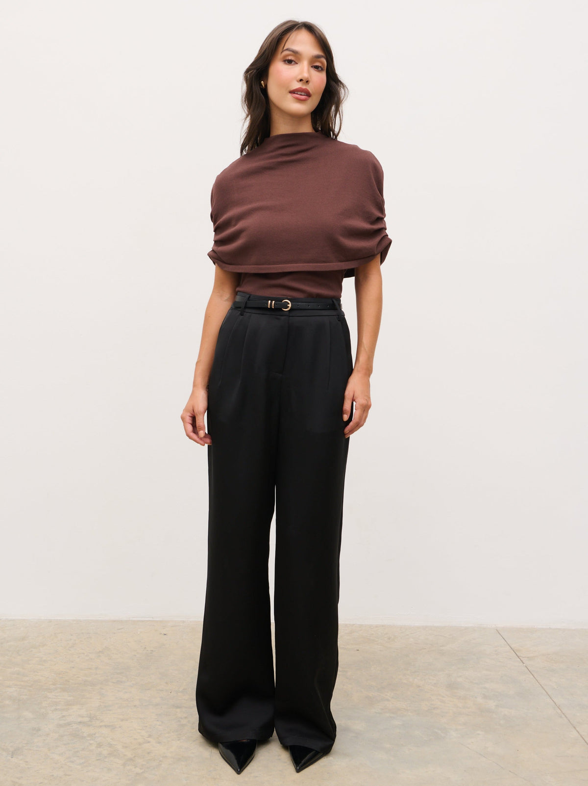 Adhara Knitted Poncho Top - Chocolate