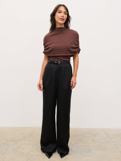 Adhara Knitted Poncho Top - Chocolate