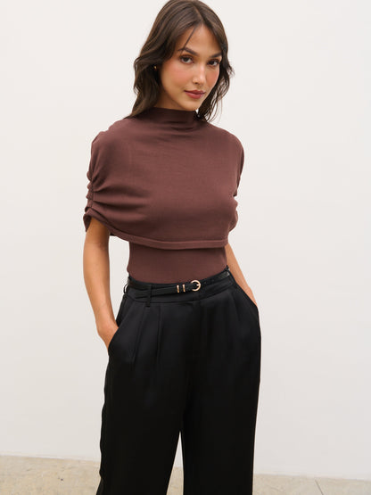Adhara Knitted Poncho Top - Chocolate