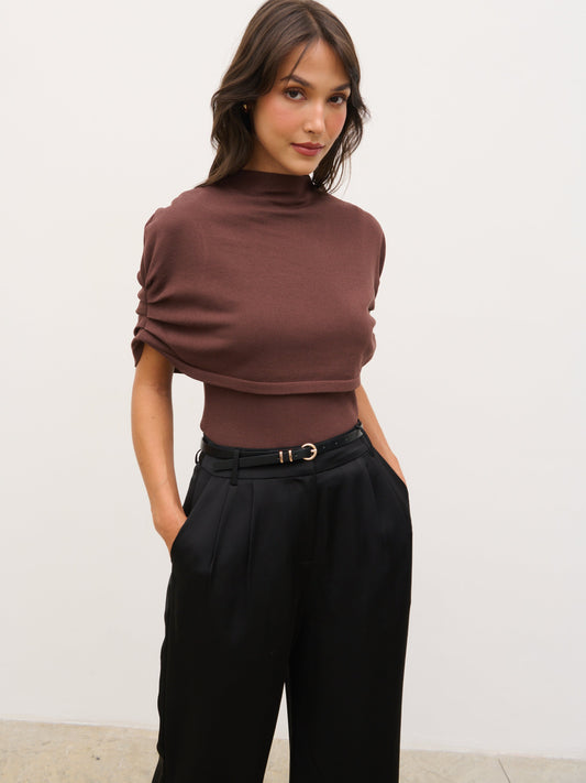 Adhara Knitted Poncho Top - Chocolate