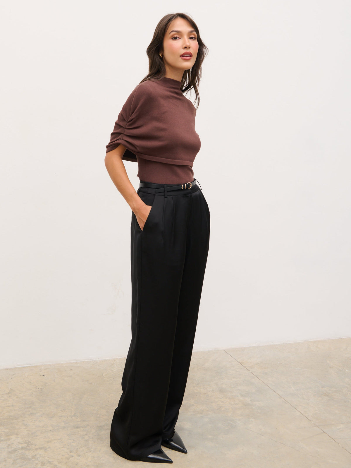Adhara Knitted Poncho Top - Chocolate