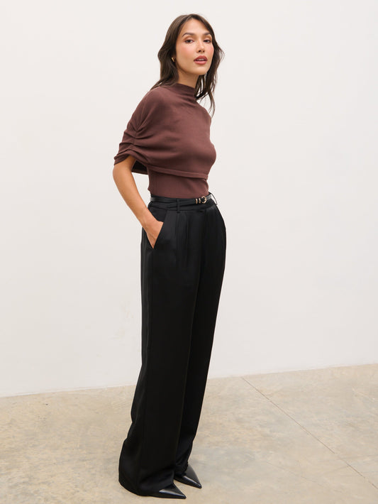 Adhara Knitted Poncho Top - Chocolate