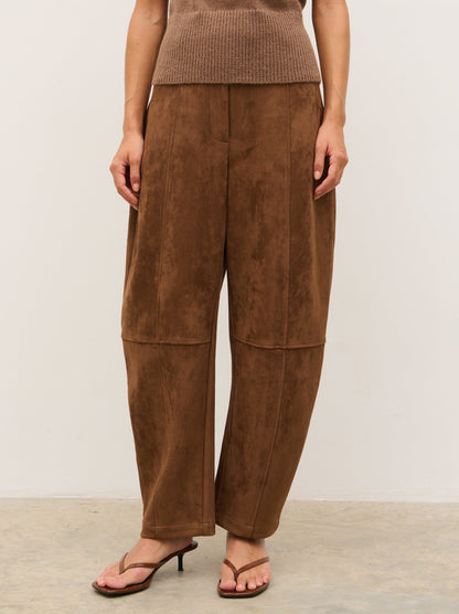 Ami Barrel Leg Suede Trousers - Tan Brown