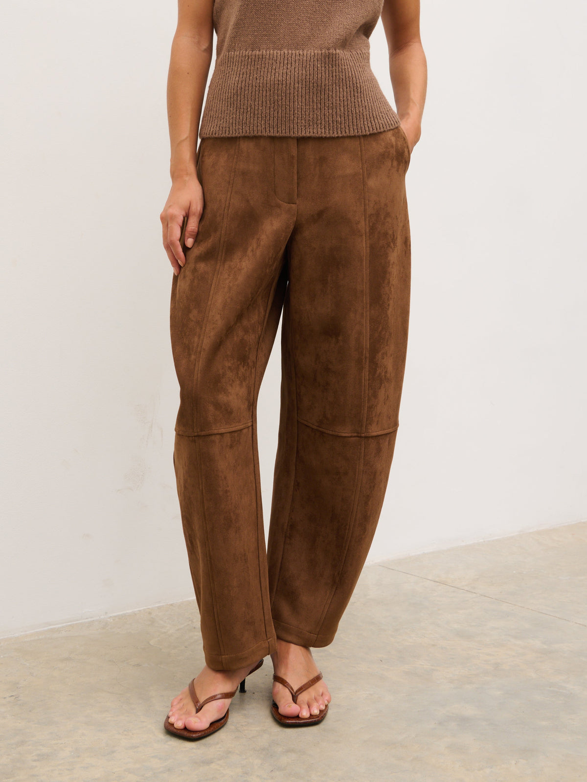 Ami Barrel Leg Suede Trousers - Tan Brown