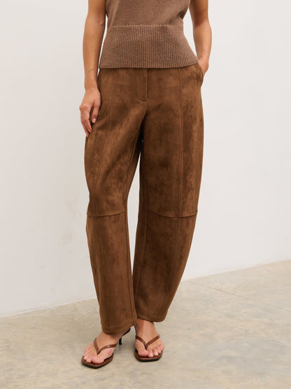 Ami Barrel Leg Suede Trousers - Tan Brown
