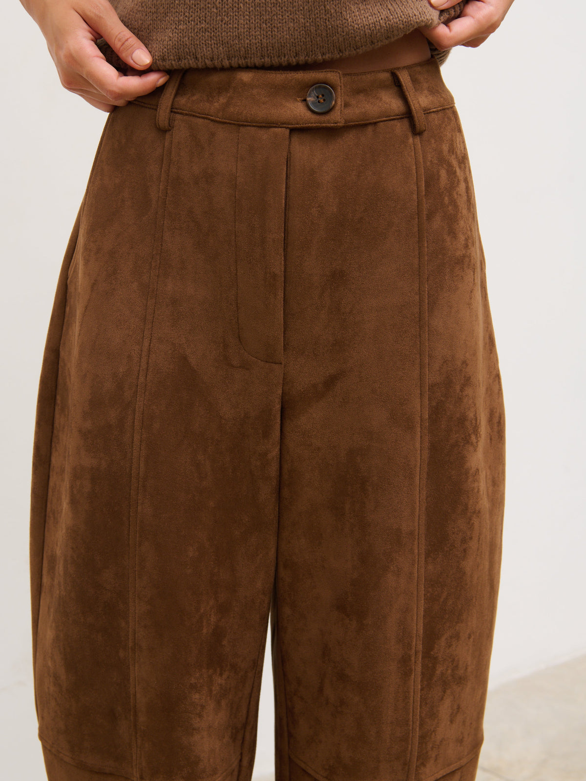 Ami Barrel Leg Suede Trousers - Tan Brown