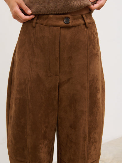 Ami Barrel Leg Suede Trousers - Tan Brown