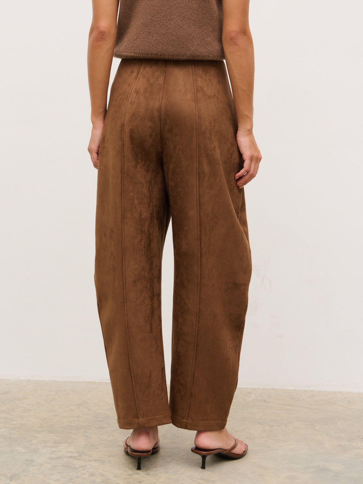 Ami Barrel Leg Suede Trousers - Tan Brown