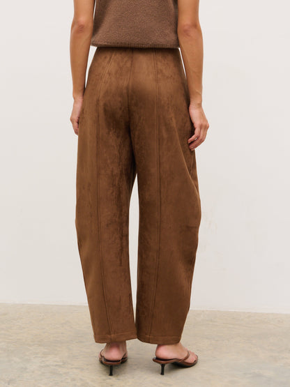 Ami Barrel Leg Suede Trousers - Tan Brown