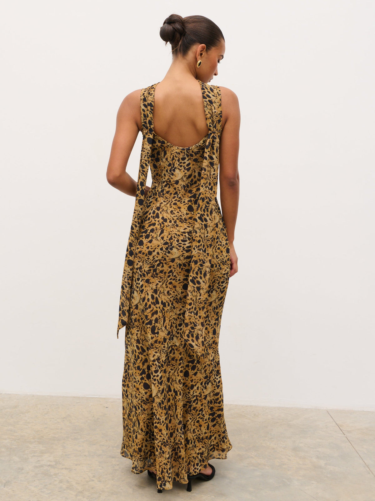 Arden High Cowl Scarf Maxi Dress - Abstract Leopard