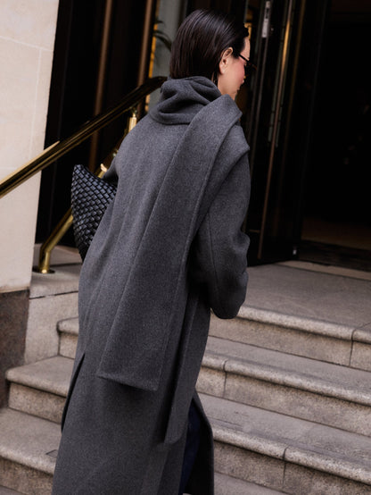 Ari Collarless Coat with Scarf - Grey