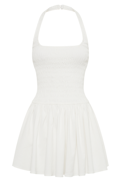 Shelley Cotton Shirred Halter Mini Dress - White