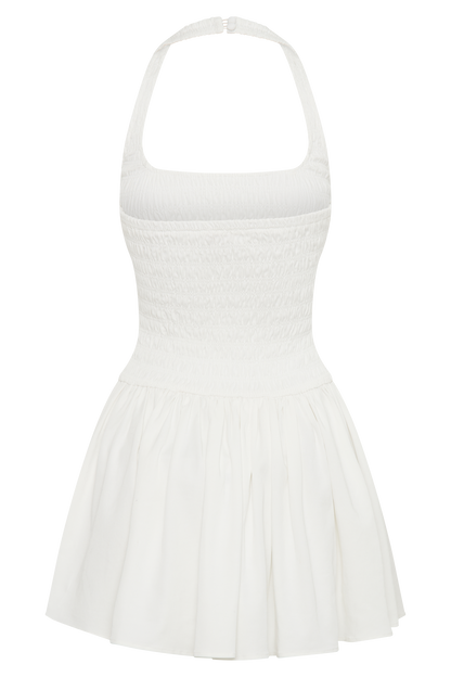 Shelley Cotton Shirred Halter Mini Dress - White