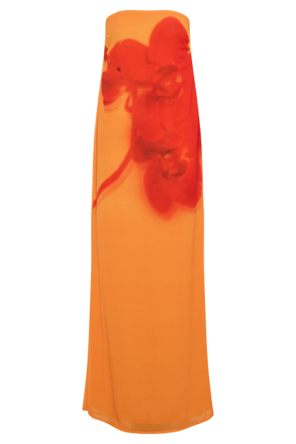 Amaya Strapless Chiffon Maxi Dress - Koi Orchid Print