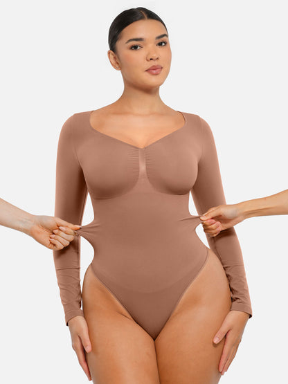 Seamless Long Sleeve Tummy Control Thong Bodysuit