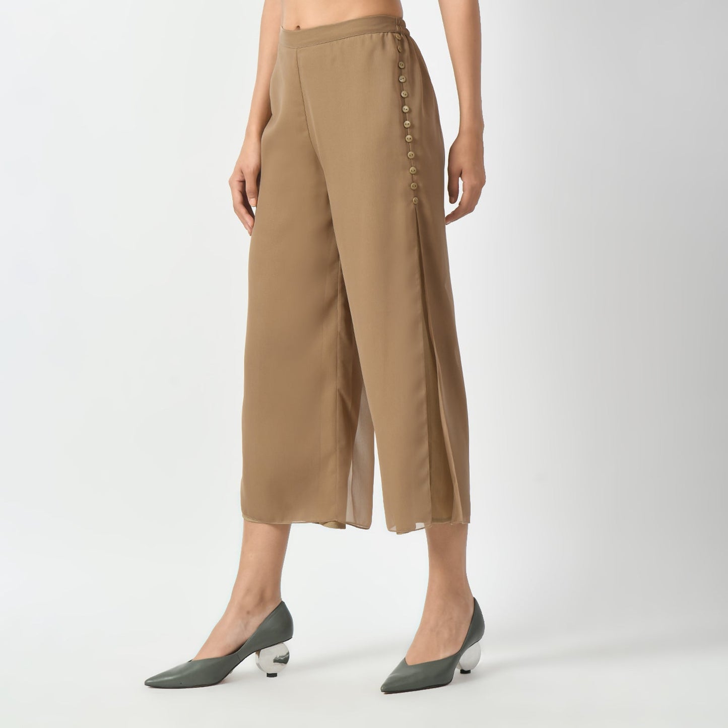 Beige Crepe Georgette Plazzo With Slit