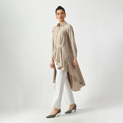 Beige Line Texture Long Tunic